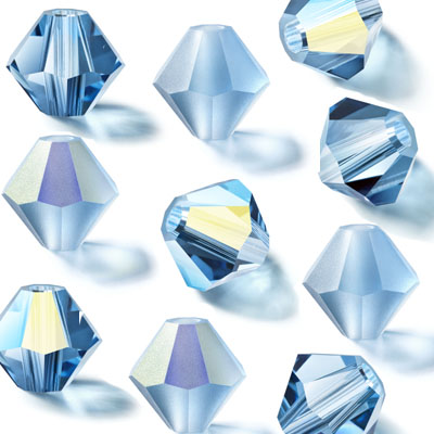 PCBIC04 MIX PL-AB-M MALBLU MIX Preciosa crystal bicones - mix of plain, AB & matt Malibu Blue PCBIC04 MIX PL-AB-M MALBLU MIX Preciosa crystal bicones - mix of plain, AB & matt Malibu Blue